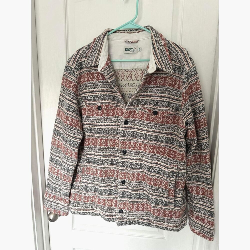 Wellen Huckberry Southwestern Pattern Button Up Jacket XL Red Cream Black
